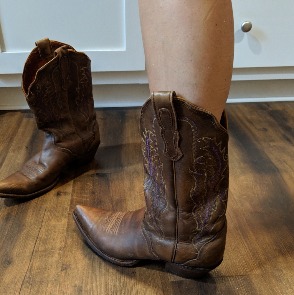 Nocona Pointed Toe Cowboy Boots with Purple